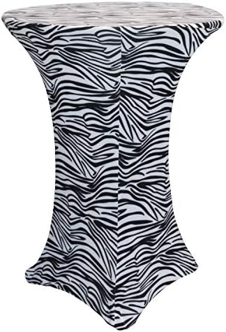 YOUR CHAIR COVERS - 30" D x 42" H Highboy Cocktail Round Stretch Spandex Table Cover - Black and White Zebra, Fitted Elastic Tablecloth for Round Tables, Outdoor Party DJ Banquet Vendor Wedding
