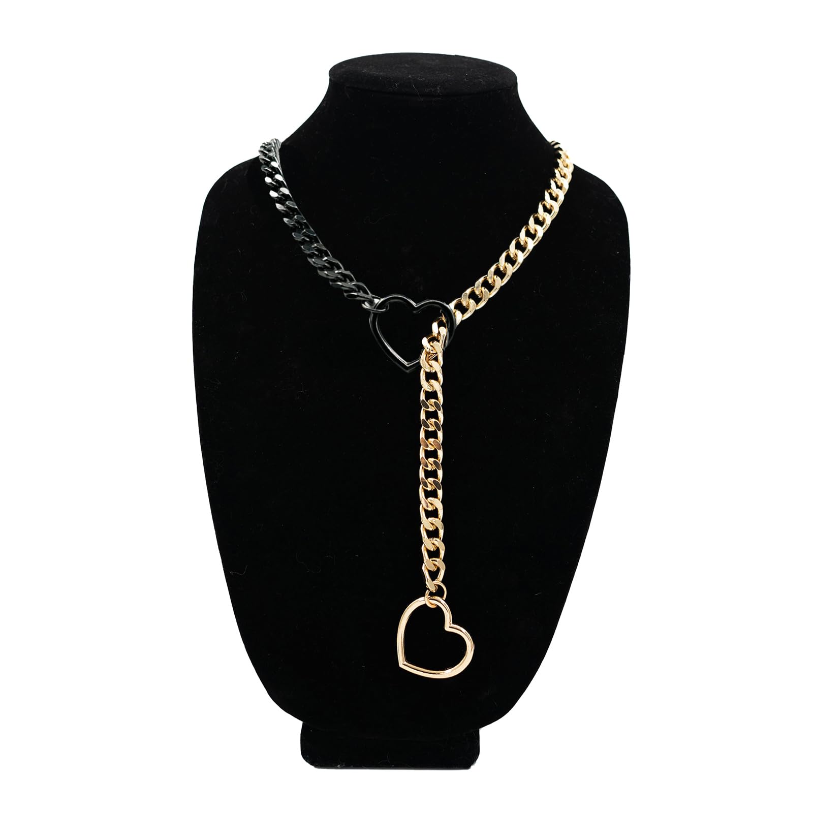 ADEMISHIA Heart O-ring Slip Chain Necklace For Women, Handmade Punk Gothic Cuban Necklace Jewelry Adjustable Lariat Y-Necklace