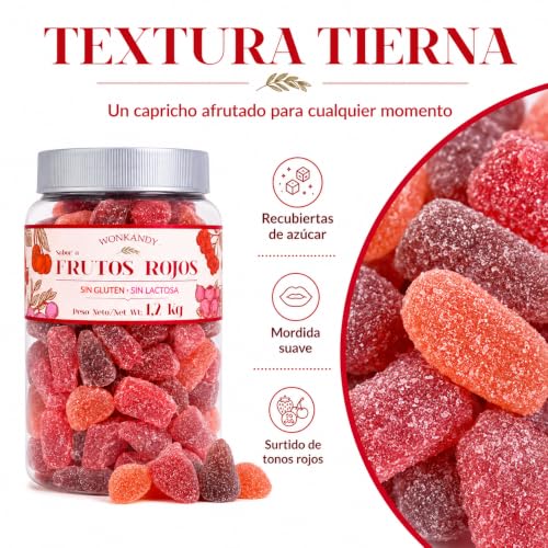 Miniatura 6 de Gominolas Frutos Rojos 1,2 kg Bote Grande. Surtido de Caramelos de Goma Fresa Uva Cereza, Chuches Blandas Sin Gluten y Sin Lactosa, Ideal para Fiestas Cumpleaños Candy Bar.