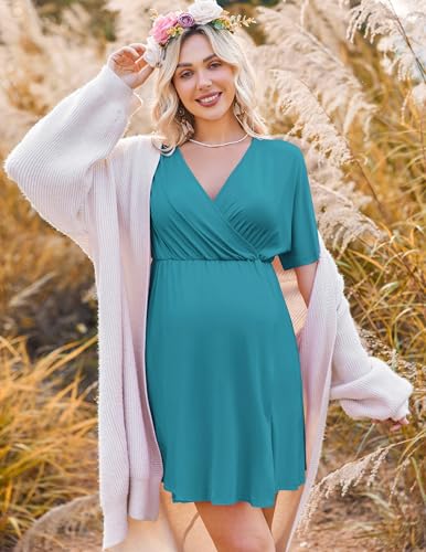 Image of Ekouaer 3 in 1 Labor and Delivery Gown for Hospital Short Sleeve Maternity Nursing Dress Nightgown Postpartum Sleepwear