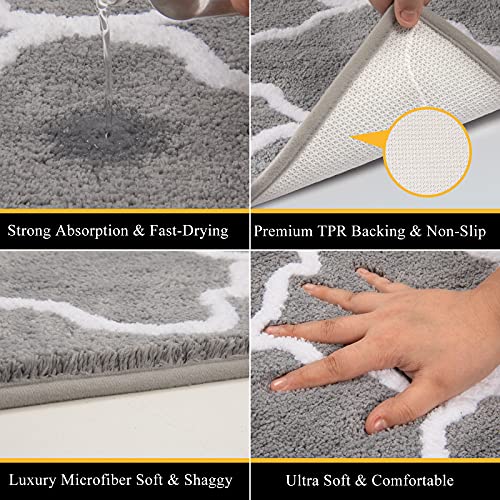 Vaukki 3 Piece Bathroom Rugs Set, Modern Non Slip Luxury Microfiber Bathroom Shower Mats, Plush Absorbent Washable Bath Rugs Runner For Bathroom, Tub And Shower (18''X26''+20''X32''+18''X48'', Grey) #TOP3