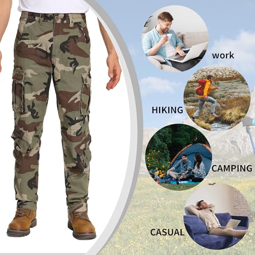 Men's Cotton Cargo Tactical Pants for Casual Work Travel Wild Streetwear with 9 Pockets Relaxed Fit No Belt3