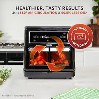 Breville Halo Flexi Air Fryer | Digital Dual Air Fryer Oven | 11L: Serves 10+ People | FryBakeGrillRoast & Reheat | 2400 W | Save £65 a Year on Energy Bills* | Black [VDF130]