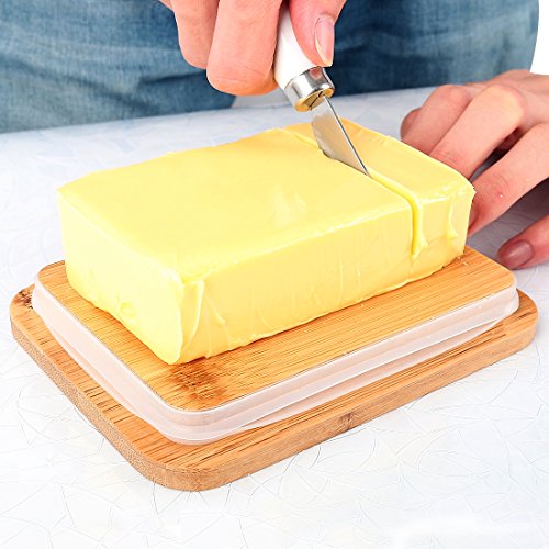 image for Fecihor Ceramic Butter Dish with Bamboo Lid, 800 ml Butter Keeper Cont