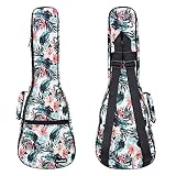 CLOUDMUSIC Hawaii Floral Ukulele Case 10mm Padded Ukulele Backpack (Concert, Hawaii Hibiscus and Pal