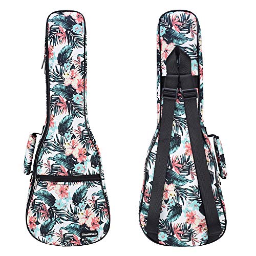 Cloudmusic Floral Ukulele Case Hawaiian Hibiscus And Palm Ukulele Backpack With Black Strap Ukulele Gig Bag (Soprano, Hawaii Hibiscus And Palm) #TOP1