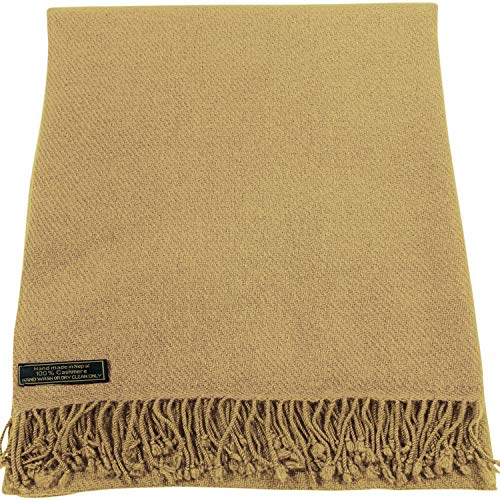 CJ Apparel Gold 100% Cashmere Shawl Pashmina Gold Brown Scarf Wrap Stole Head Wrap Hand Made in Nepal New2