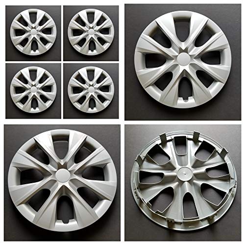 New Wheel Covers Hubcaps Replacements Fits 2014-2018 Toyota Corolla L/Le; 15 Inch; 8 Spoke; Silver Color; Plastic; Set Of 4 #TOP4