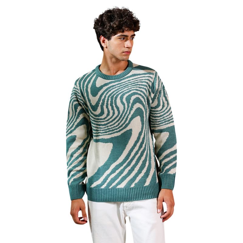 cahoot Men's Sweater | Round Neck, Ribbed Cuff Sleeves, Pull On Closure, Ribbed-Straight Hem | Abstract Jacquard for Casual-picture-34