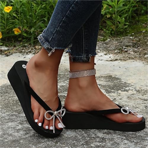 Fashion Flip Flops With Bow Knot For Women Summer Wedges Clip-Toe Sandals For4