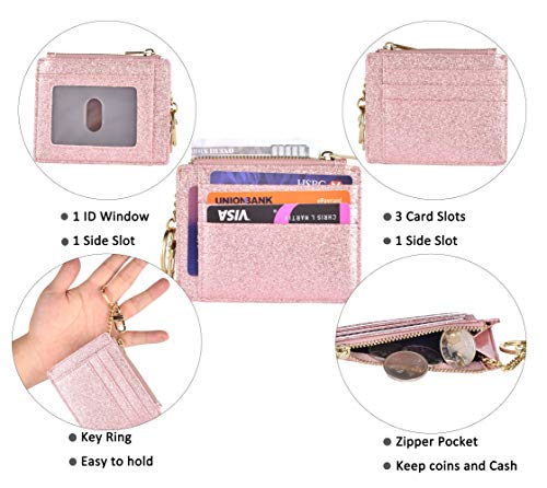 ehsbuy Card Holders Women Slim Ladies Card Holder Wallet RFID Blocking Leather Zipper Coin Purse Keychain Card Wallet - Image 5