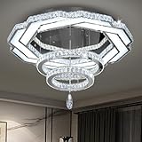 Flashing God Crystal Chandeliers Dia 32' Silver Elegant Chandelier Flush Mount Ceiling Light for Bedroom Living Room Dining Room Hallway Dimmable 3 Rings LED Celing Lighting Fixtures