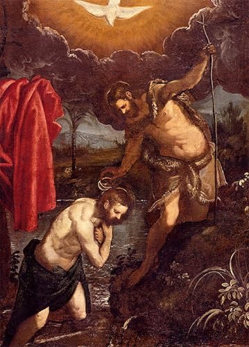 Tableaux peinture sur toile le Baptême du Christ Domenico Tintoretto 60x90cm