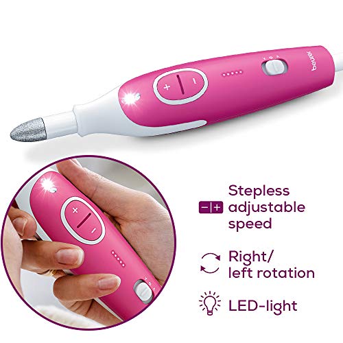 Beurer MP 44 manikür/pedikür seti, 7 başlıklı elektrikli tırnak bakım seti, LED ışık, manuel tırnak seti dahil, saklama çantalı, pembe/pembe