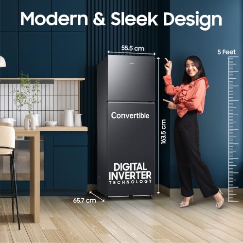 Image of Samsung 256 L, 3 Star, Convertible, Digital Inverter Frost Free Double Door Refrigerator (RT40H30U3FHL, Black DOI, 2026 Model)