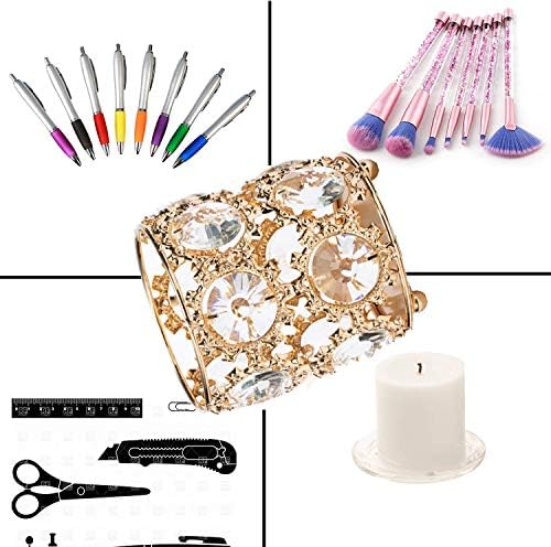 Crystal Makeup Brush Storage Tube, Jicyor 2 Bifferent Beautifully Crystal Gold-plated Wrought Iron Makeup Brush Organizer Pen Holder Desktop Decorative Used for Dresser Countertop Bathroom Office Desk