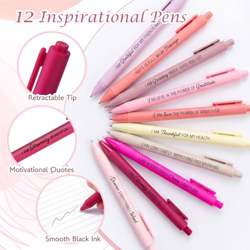 Image of Mooliwe 24 Pcs Positive Affirmation Gift Set Gratitude Notebooks with Pens Small Bags Motivational Encouragement Notepads Daily Affirmations Journal for Women Stress Relief Self Care (Pink)