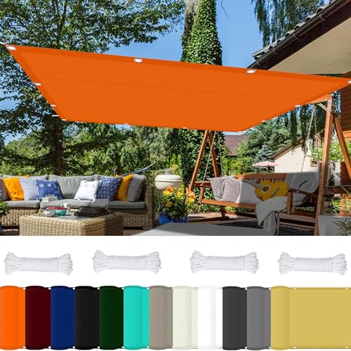 Sonnensegel Sonnenschutz Wasserdicht Rechteckig 5 x 6 m 98% UV Schutz Sonnensegel Befestigen Ohne Bohren mit Ösen Und Kordel,Ohne Bohren für Garten Balkon Terrasse Camping, Orange