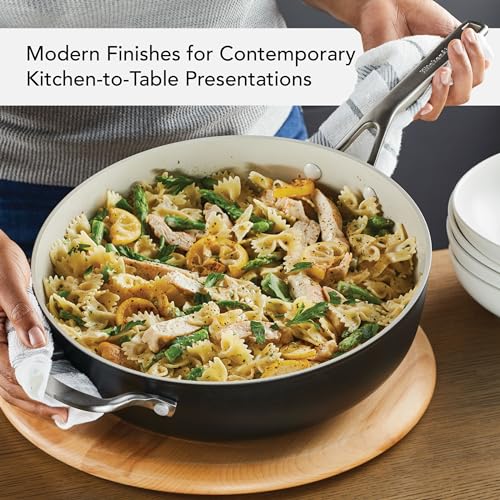 Image of KitchenAid Hard Anodized Ceramic Nonstick Saute Pan with Lid, 5 Quart - Matte Black
