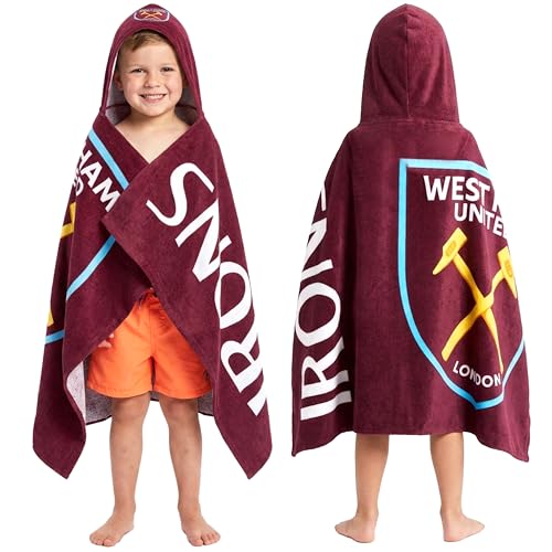 West Ham United FC Hooded Towels for Boys Cotton Bath & Beach Towel Poncho Soft & Absorbent Hooded Kids Shower Swimming Wrap & Changing Robe Shower Pool & Holiday Essentials (Burgundy West Ham)