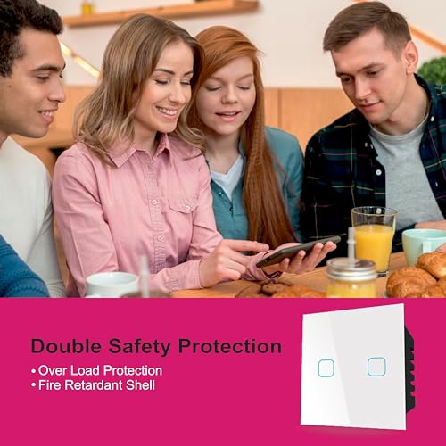 HomeMate® WiFi 2 Gang Touch Switch | No Hub Required | Compatible with Alexa and Google Home | 15 A (1, White) 6 51vaTHffOiL
