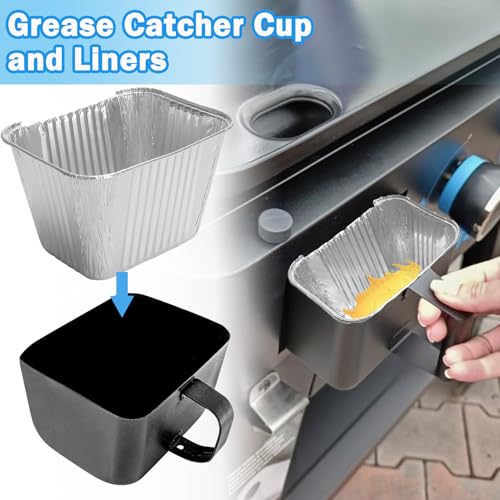 Image of SafBbcue Grease Catcher Cup with 10-Pack Aluminum Drip Pans Liners for Blue Rhino Razor GGC1643L GGC2241L GGC1643M Grill Parts, Pit Boss 2B 3B 4B Ultimate Griddle Catcher Grease Drip Pan