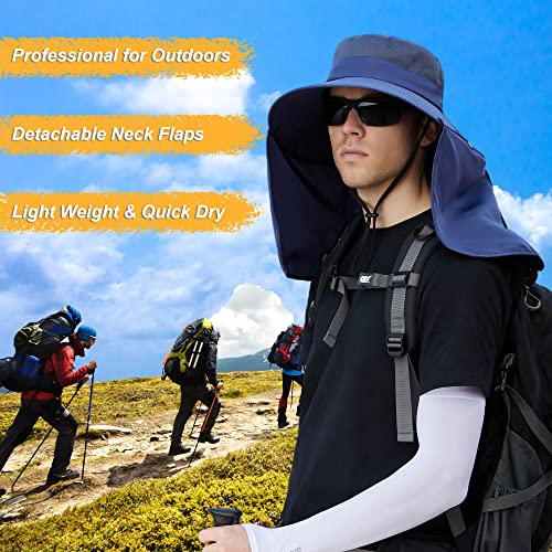 Image of Women Wide Brim Face Mask Sun Hat Detachable Neck Face Flap Ponytail UV Protection Visor Hat Garden Fishing Hiking