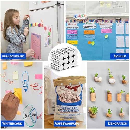Delaga 100 Stück Mini Magnete Rund 10x2mm, Kleine Magneten Extra Stark, Starke Magnete für Magnettafel Whiteboard, Kühlschrank, Tür, Büro