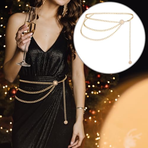 JIEYAO Multilayer Metal Chain Belts, Womens Metal Belts for Dresses Adjustable Body Belly Chain Long Waist Belt for Jeans2