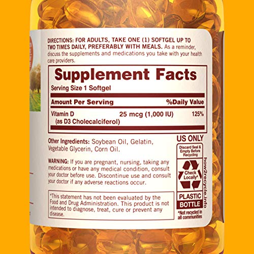 Vitamina D 2000UI - 200 Cápsulas, Sundown Naturals