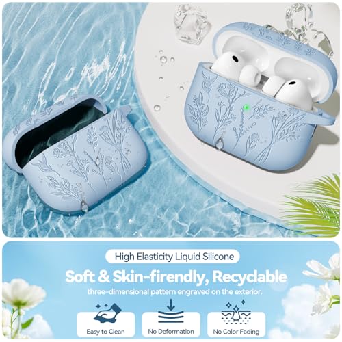 Image of Ekoonpft for Airpods Pro 3 Case, Flower Engraved Cases for Apple AirPods Pro 3rd Generation 2025, Soft Silicone Cover for Men Women Girly with Cleaning Kit & Keychain, Anti-Scratch, Shockproof