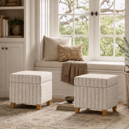 Image of HomePop 18 inch Classic Square Storage Ottoman - Gray & Cream Stripe