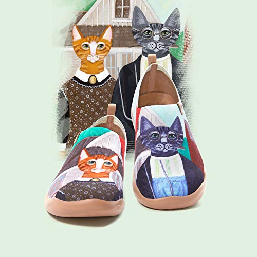 Uin Women's Walking Travel Shoes Slip On Knitted Casual Loafers Lightweight Comfort Fashion Sneaker Cat Couple (9) #TOP1