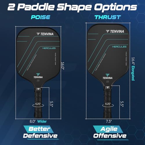 Image of TENVINA Pickleball Paddles, Multi-Layer T700SC Textured Carbon Fiber Pickleball Paddle, Pickle Ball Paddle with Strong Spin & Power Surface, 4-Types of Shapes and Thicknesses, USAPA Approved