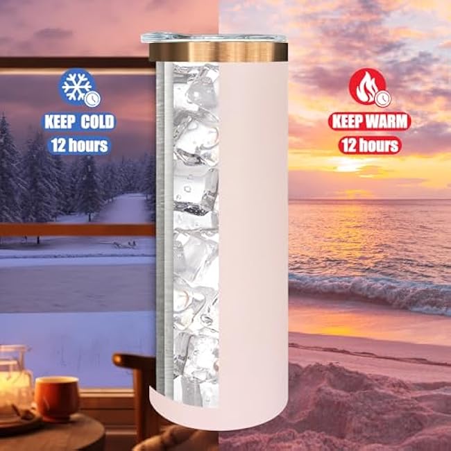 20 oz Skinny Tumblers Bulk, Stainless Steel Insulated Tumbler with Lids and Straws, Slim Double Wall Powder Coated Travel Coffee Mugs, Reusable Cup for Hot and Cold Drinks (Pink,1 pack)