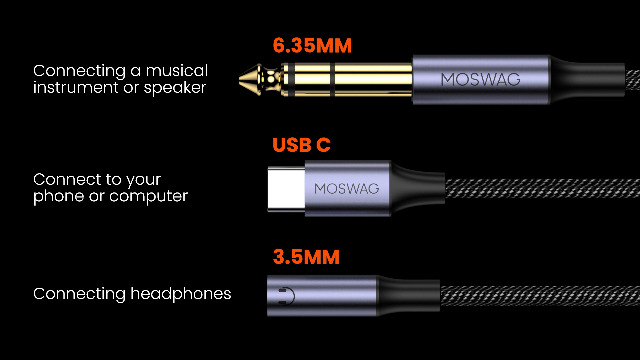 Amazon.com: MOSWAG 6.35mm to C Record and Listen TRS Cable 1M/3.3