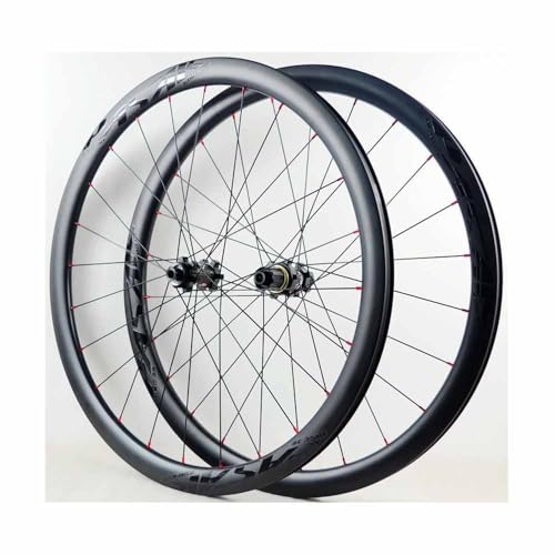 Paire De Roues De Vélo De Route 700C Jantes Clincher en Carbone 38mm, Pneus 23-45C, F15*100/12 * 100mm R12*142mm Axe Traversant À Centre Lock, Cassette 7-12...