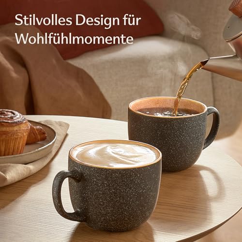 Cosumy Kaffeetassen 4er Set aus Keramik 350ml – Dickwandiges Steingut - Kaffeebecher Handgefertigte Reaktive Glasur - Hält Lange Warm - Gelb – Bild 2