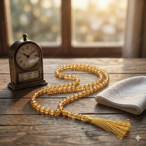 Image of Islamic Salat Prayer Tasbih - 100 Crystal White Beads - Tasbeeh for Dhikr, Zikr, and Meditation (Golden)