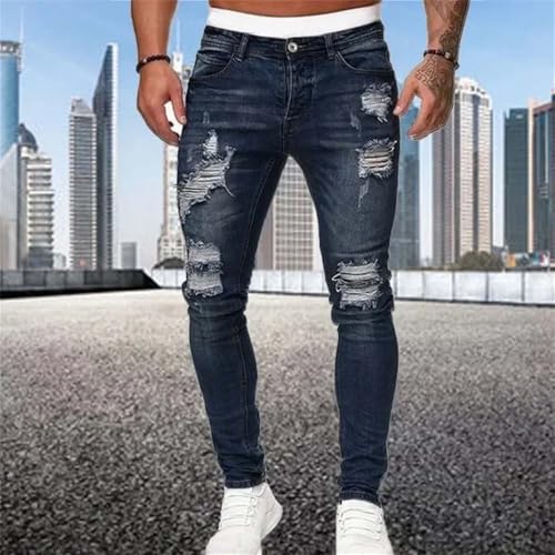 Men's Vintage Ripped Skinny Jeans Casual Motorcycle Stretch Straight Denim Pants3