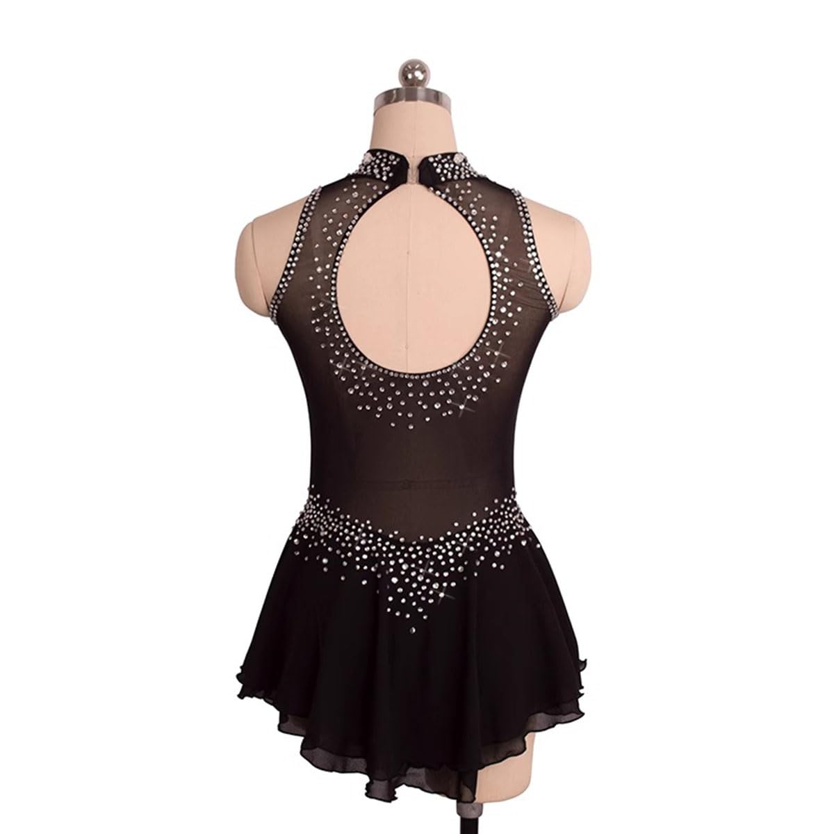 Vestido de Danza Patinaje Hielo para Mujer Maillot de Danza Maillot de Danza Moderna con Pedrerías Brillantes Leotardo de Baile sin Mangas Disfraz Bailarina,Negro,M