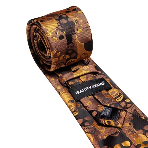 Image of Barry.Wang Man Tie Sets Skull Ties Animal Extra Long Necktie Silk Woven Handkerchief Cufflinks Festival Party Gift