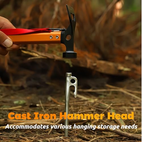 Martillo de Camping de Aluminio, Martillo 3 en 1 para Estacas de Tienda con Extractor y Abrebotellas 12" Multiherramienta Ligera para Camping, Senderismo y Mochilero (Naranja) miniatura 6
