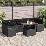 WHOPBXGAD Ensemble Canapé Jardin 8 Places Noir avec Coussins Salon Exterieur Modulaire en Polyrotin Résistant et Bois d'Acacia pour Terrasse Balcon