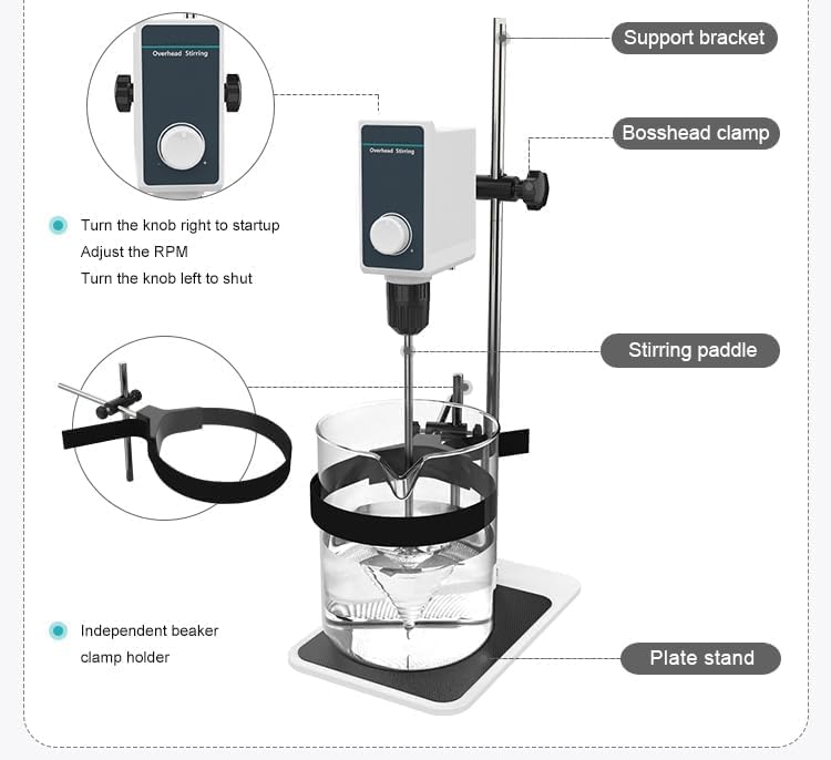 Overhead Stirrer Mixer Lab Overhead Stirrer Lab Mixer with Speed Range 100-1000rpm Maximum Mixing Volume 10L Max Torque 20N.cm Max Viscosity 10000mPas Brush Motor