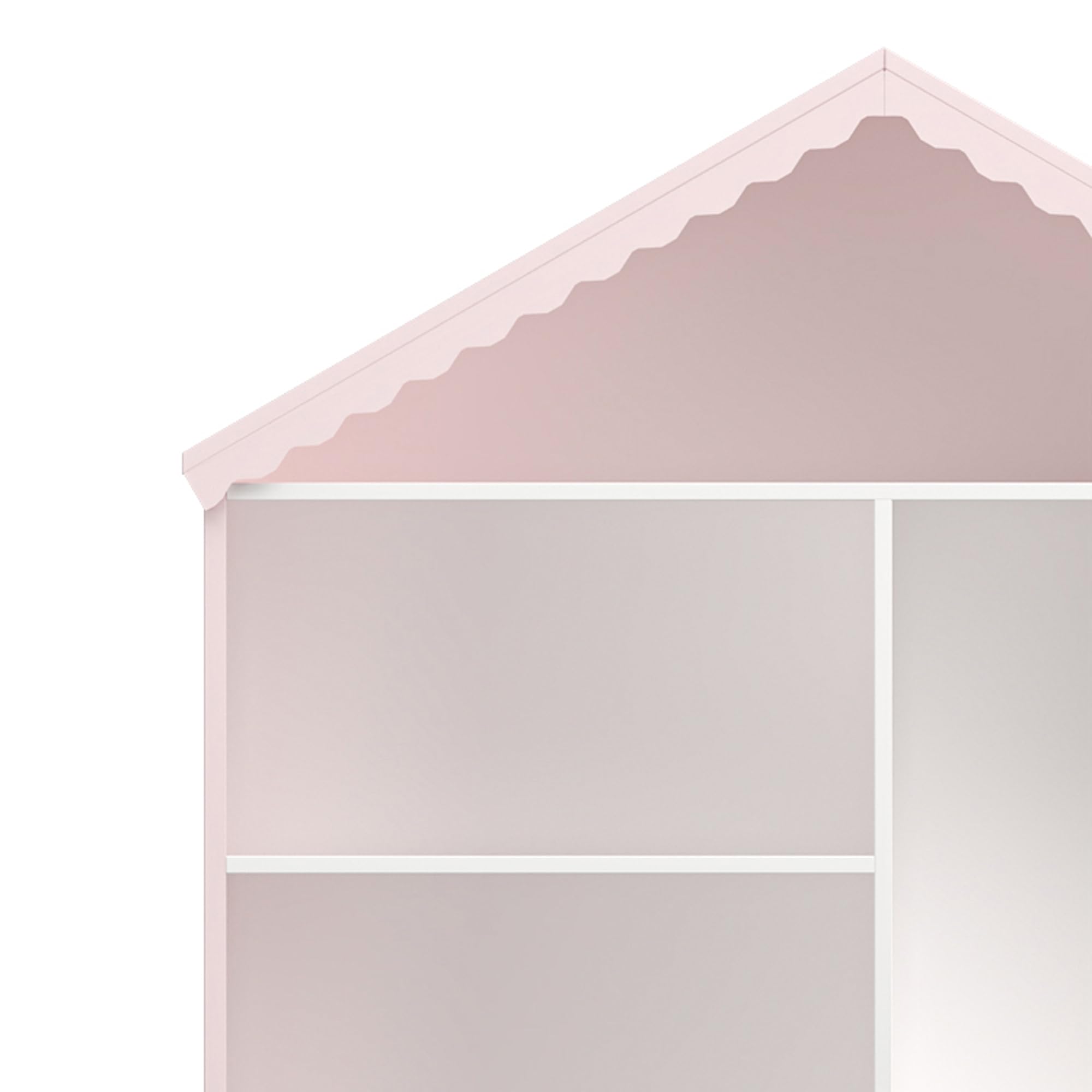 [en.casa] Étagère pour Enfants en Forme de Maison Meuble de Rangement avec Compartiments Ouverts et Tiroir Ondulé Bibliothèque MDF Panneau de Particules 114 x 91 x 30 cm Rose Barbe à Papa Blanc