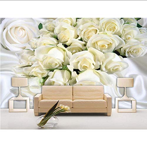 Fototapete 3D White Silk Rose Modernes Chinesisches Einfaches Leben Bett Tv-Hintergrund-Tapete-140X100Cm (56 * 40Inch)