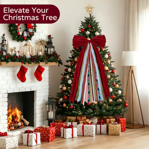 Christmas Decorations, 1 Pack Red Velvet Ribbon Christmas Bow for Wreath | 27 x 13 Inches Large Christmas Bow for Wreath, Front Door, Tree Topper, Mantel, Staircase, Indoor Outdoor Home Decor - image 6