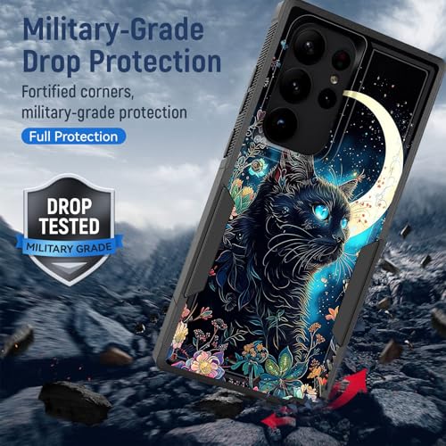 KJFHDJFDH for Galaxy S25 Ultra Case,Dual Layer Hybrid Heavy Duty Rugged Shockproof Hard PC +Soft Silicone Protective Case for Samsung Galaxy S25 Ultra 6.9 inch,Black Cat Floral Moon - image 6