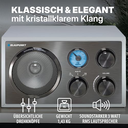Blaupunkt RXN 180 Nostalgieradio in zeitlosem Holz-Design, mit UKW-Radio, Bluetooth, AUX-IN, einfache Bedienung, hochwertige Drehregler & Holzkorpus für kraftvollen Klang, Weiß SG